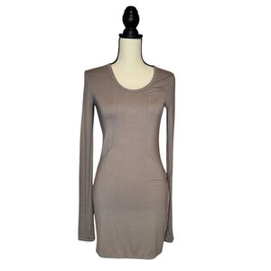 T Alexander Wang gray taupe body bodycon long sleeve scoop neck dress size S